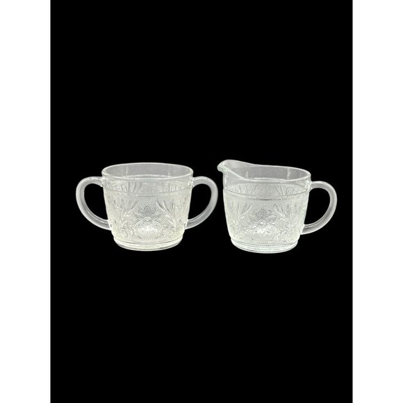 Vintage 1980's Tiara Clear Sandwich Glass Cream and Sugar with handles, no lid - Picture 2 of 9